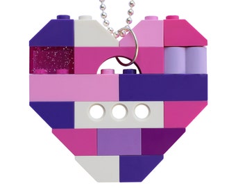 Kawaii Pink and Purple necklace - Chunky heart pendant - made from LEGO® bricks on a 24" Silver/Gold plated ballchain - Fairy Kei