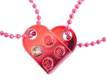 Chrome Pink 2 piece customizable LEGO® heart made from 2 LEGO® plates with a 'Diamond' color SWAROVSKI® crystal on 2 Pink ballchains