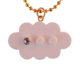 Geek chic Jewelry - Geek chic Necklace - White LEGO® cloud with a ‘Diamond’ color SWAROVSKI® crystal on a 24" Gold plated ballchain