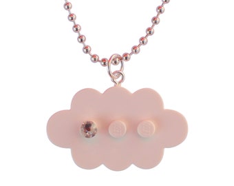 Geek chic Jewelry - Geek chic Necklace - White LEGO® cloud with a ‘Diamond’ color SWAROVSKI® crystal on a 24" Silver plated ballchain