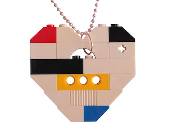 Geek chic Primary Colors necklace - Chunky heart pendant - made from LEGO® bricks on a 24" Silver/Gold plated ballchain - MONDRIAN - Bauhaus