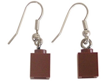 Brown LEGO® brick 1x1 on a Silver/Gold plated dangle (hook) - PIF (Pay It Forward)