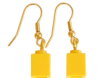 Yellow LEGO® brick 1x1 on a Silver/Gold plated dangle (hook)