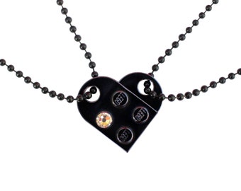 Chrome Black 2 piece customizable LEGO® heart made from 2 LEGO® plates with a 'Diamond' color SWAROVSKI® crystal on 2 Black ballchains