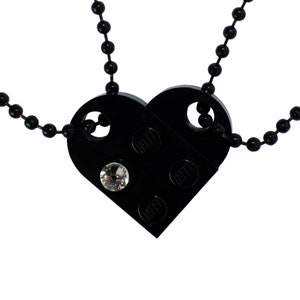 Black 2 piece customizable heart made from 2 LEGO® plates with a 'Diamond' color SWAROVSKI® crystal on 2 Black ballchains Best Friends image 1