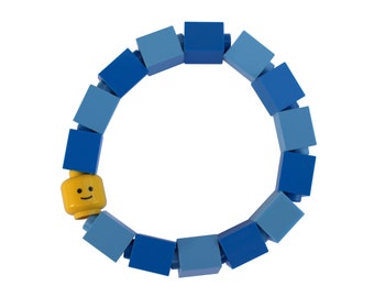 Blue Kids bracelet - made from LEGO® bricks and LEGO® Minifigure head on stretchy cords