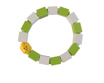 Irish Saint Patrick's Day Light Green and White Kids bracelet - made from LEGO® bricks and LEGO® Minifigure head on stretchy cords
