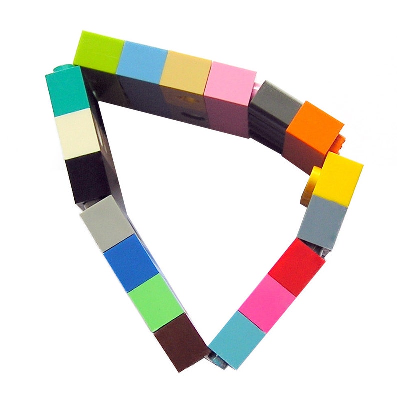 Funky colorful bracelet made from LEGO® bricks on stretchy cords image 1