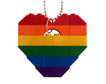 Playful Rainbow necklace - Chunky heart pendant - made from LEGO® bricks on a 24" Silver/Gold plated ballchain