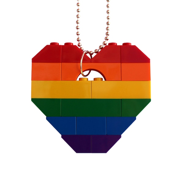 Playful Rainbow necklace - Chunky heart pendant - made from LEGO® bricks on a 24" Silver/Gold plated ballchain