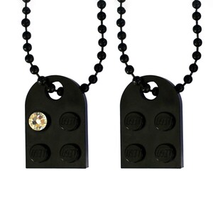 Black 2 piece customizable heart made from 2 LEGO® plates with a 'Diamond' color SWAROVSKI® crystal on 2 Black ballchains Best Friends image 3