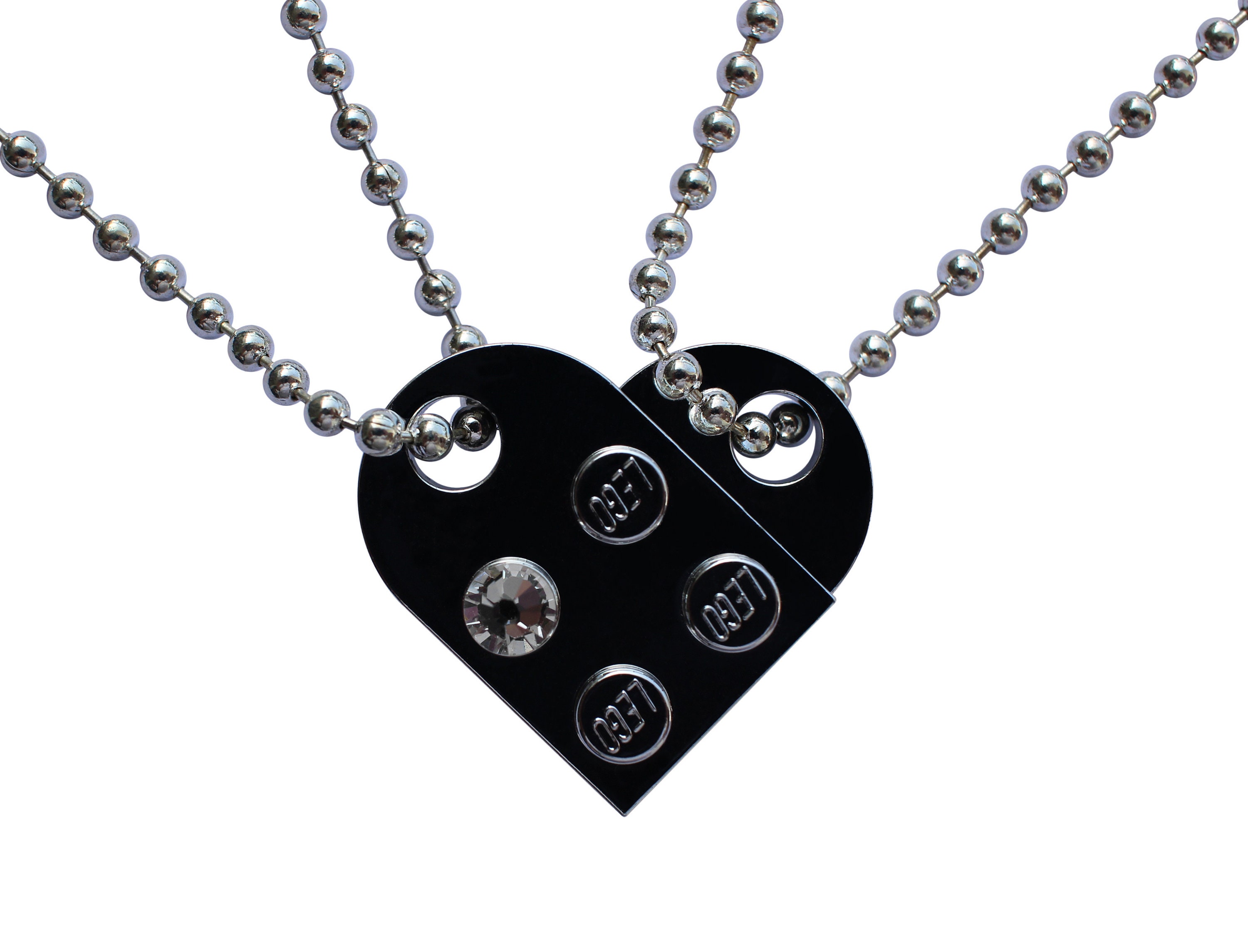 Chrome Silver 2 Piece Customizable LEGO® Heart Made From 2 LEGO