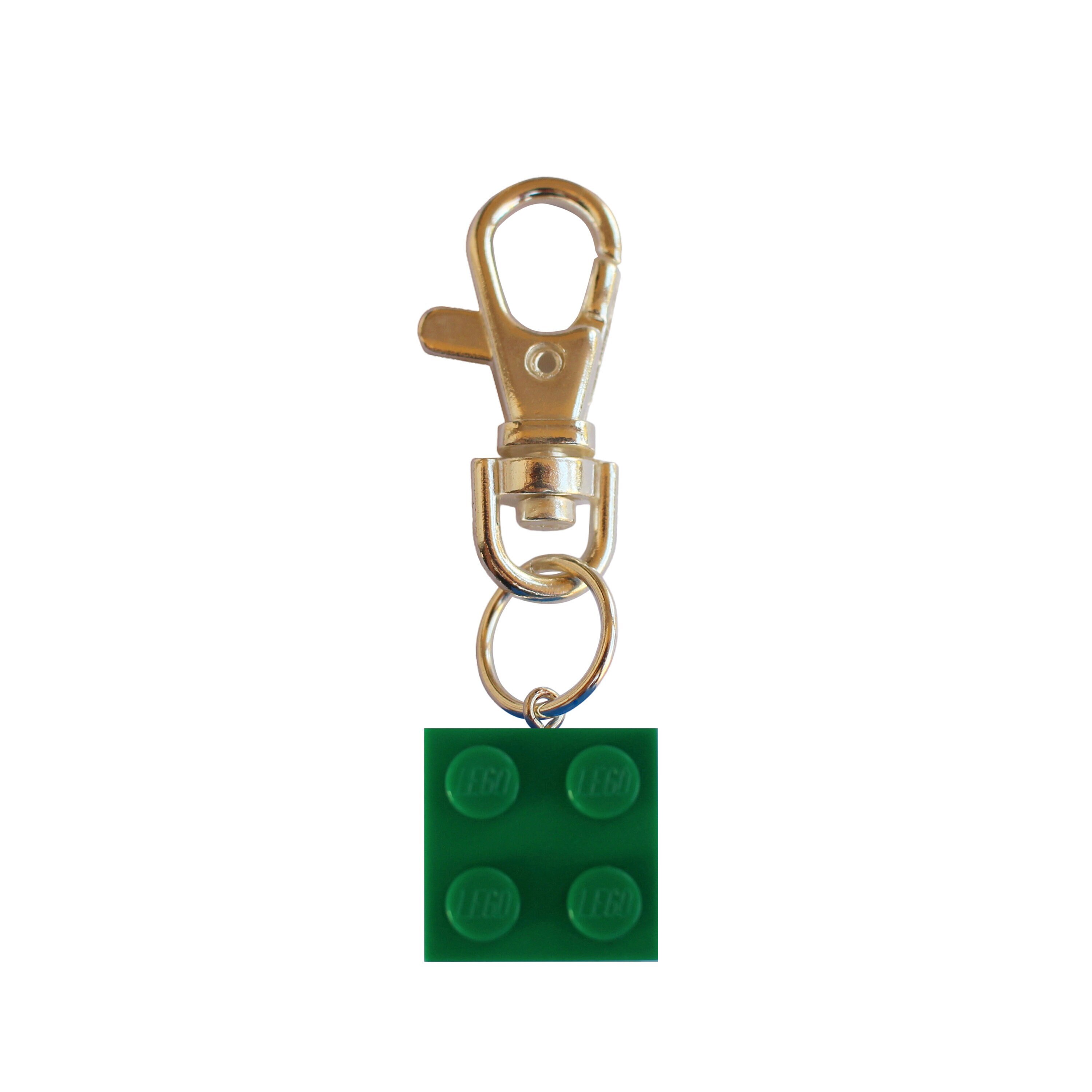 ダークグリーンの LEGO® ブロック 2x2 シルバー/ゴールド キーリング