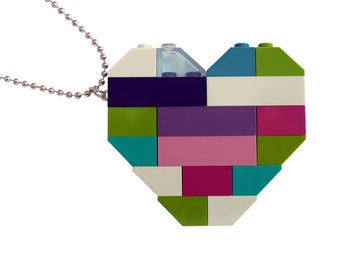 Kawaii Pastel necklace - Chunky heart pendant - made from LEGO® bricks on a 24" Silver/Gold plated ballchain - Harajuku - Cosplay