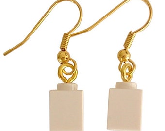 White LEGO® brick 1x1 on a Silver/Gold plated dangle (hook)