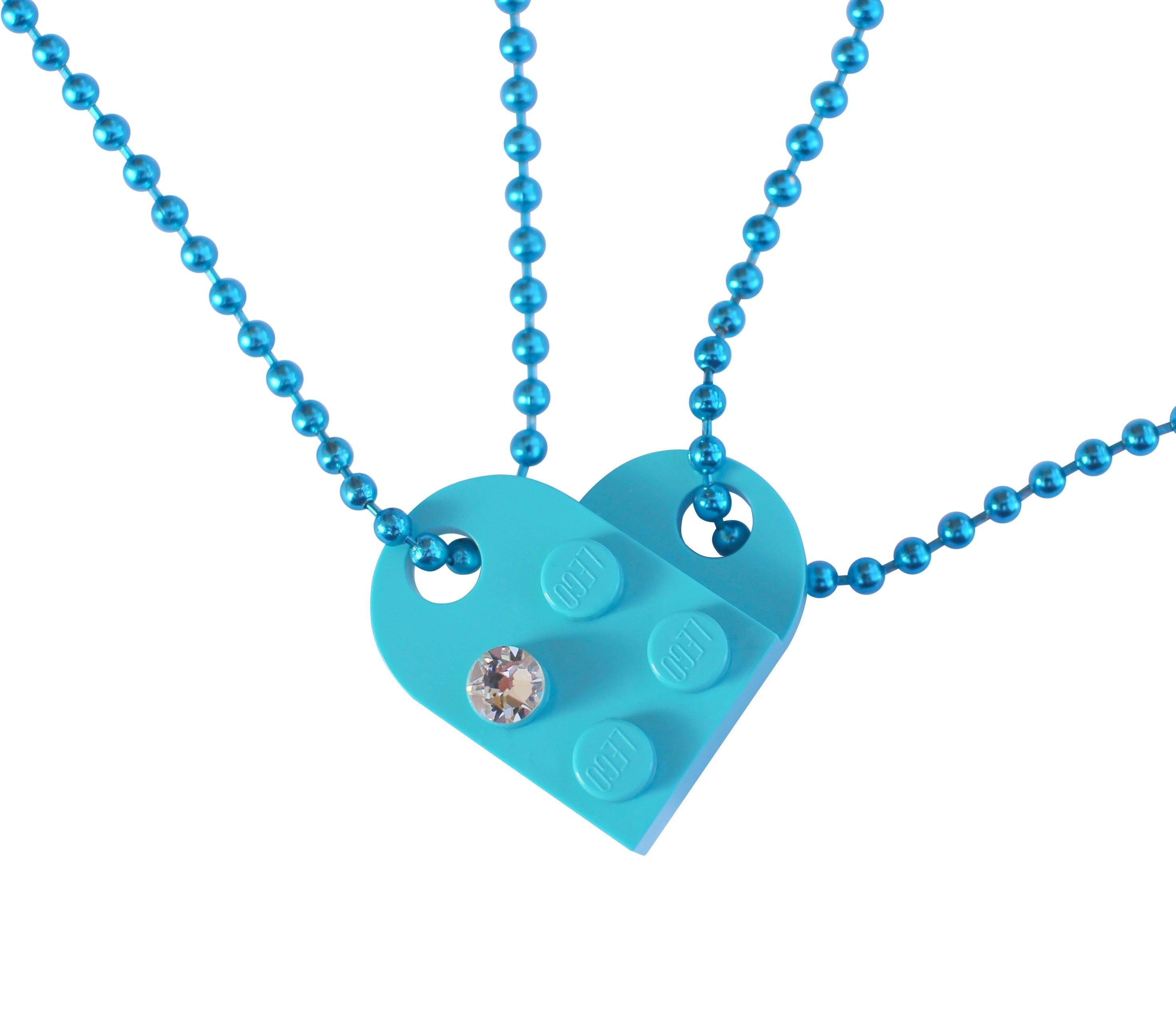 Turquoise Blue 2 Piece Customizable Heart Made From 2 LEGO Plates