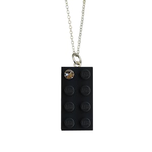 Gray LEGO® brick 2x4 with a 'Diamond' color SWAROVSKI® crystal on a Silver/Gold plated trace chain or on a Gray ballchain image 3