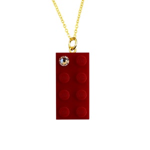 Red LEGO® brick 2x4 with a 'Diamond' color SWAROVSKI® crystal on a Silver/Gold plated trace chain or on a Red ballchain image 3