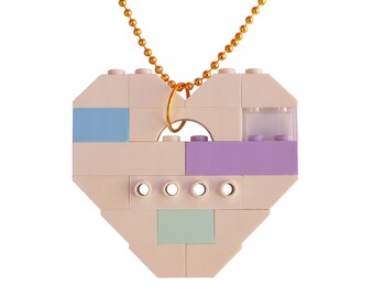 Kawaii Pastel necklace - Chunky heart pendant - made from LEGO® bricks on a 24" Silver/Gold plated ballchain - Fairy Kei - Sweet Lolita