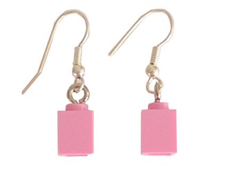 Light Pink LEGO® brick 1x1 on a Silver/Gold plated dangle (hook)