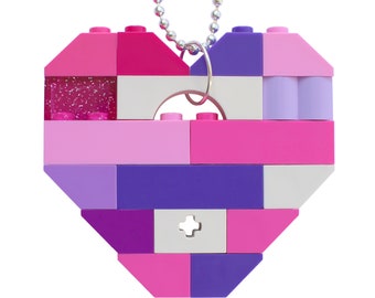 Kawaii Pink and Purple necklace - Chunky heart pendant - made from LEGO® bricks on a 24" Silver/Gold plated ballchain - Fairy Kei