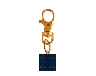 Navy Blue LEGO® brick 2x2 on a Silver/Gold keyring (keychain) - Gift for LEGO® fan - Gift for geek - Back to school Gift - Gift for teacher