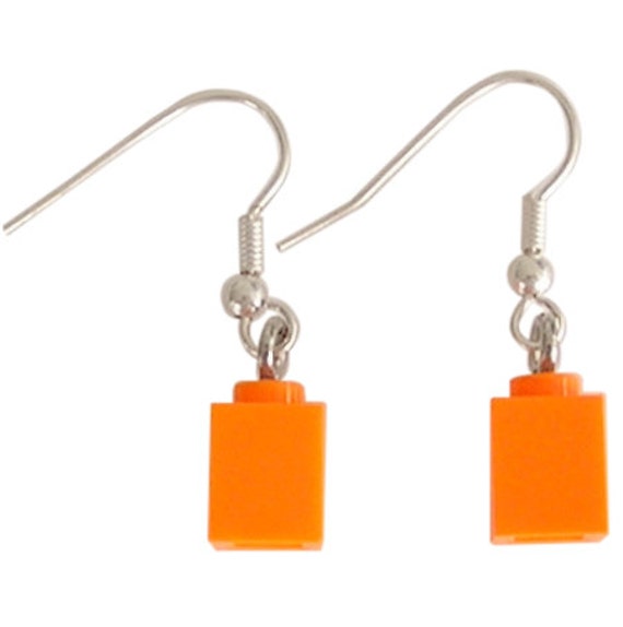 ORANGE LEGO BLOCK SILVER EARRINGS IN GIFT BOX ORANGE LEGO BLOCK SILVER EARRINGS IN GIFT BOX