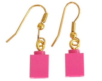 Dark Pink LEGO® brick 1x1 on a Silver/Gold plated dangle (hook)