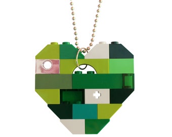 Irish Saint Patrick's Day Green necklace - Chunky heart pendant - made from LEGO® bricks on a 24" Silver/Gold plated ballchain