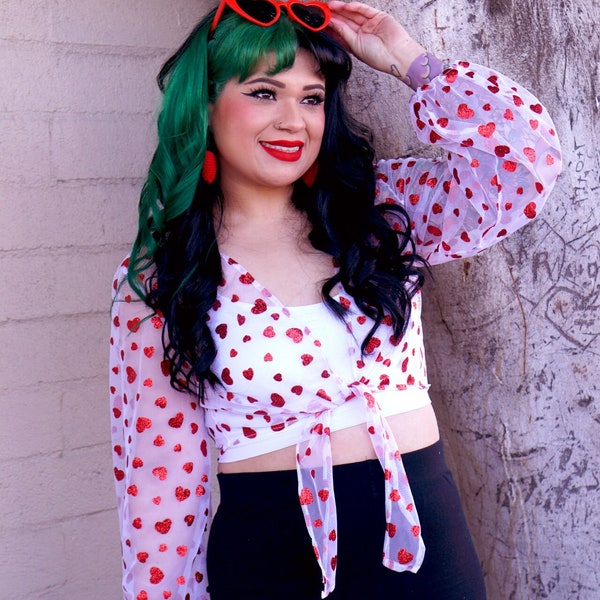 Sheer Red Heart Tie Top