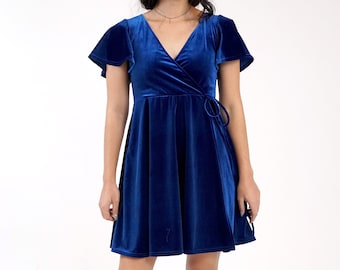 Blue Velvet Wrap Dress