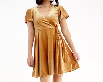 Gold Velvet Wrap Dress