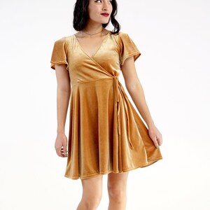 gold velvet wrap dress