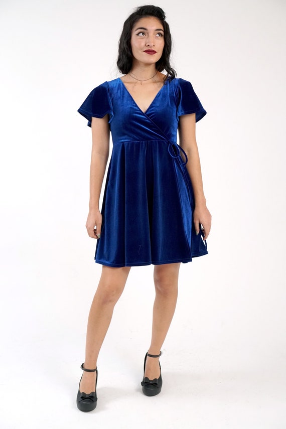 blue velvet wrap dress