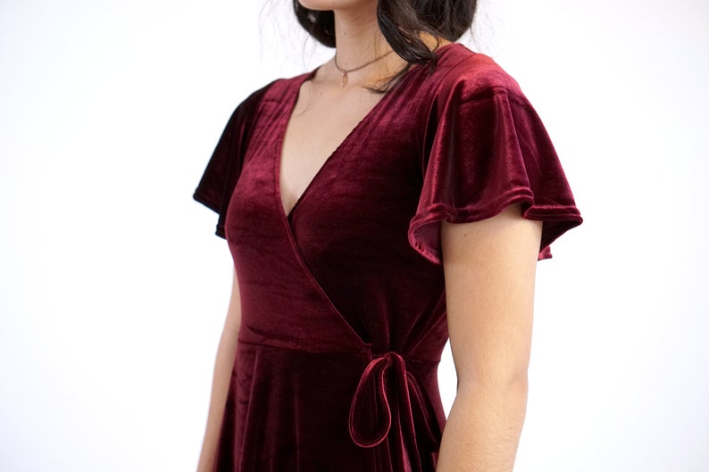 Burgundy Velvet Wrap Dress image 4