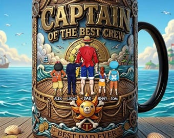 Gepersonaliseerde Captain of the Best Crew-mok, aangepaste vader- en kindermok, beste vader ooit cadeau, familiekoffiemok, Vaderdagcadeau voor papa