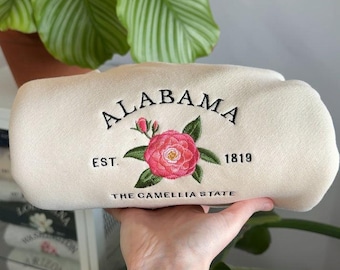 Alabama geborduurd sweatshirt, Camellia State bloemen ronde hals, vintage Alabama hoodie, staat bloemencadeau