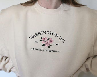 Washington DC geborduurd sweatshirt, kersenbloesem bloemen ronde hals, vintage Washington D.C. hoodie cadeau