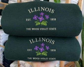 Illinois Embroidered Sweatshirt, Wood Violet State Floral Crewneck, Vintage Illinois Hoodie, State Flower Gift