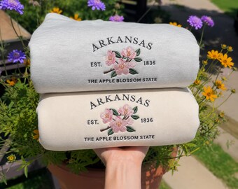 Arkansas Embroidered Sweatshirt, Apple Blossom State Floral Crewneck, Vintage Arkansas Hoodie, State Flower Gift