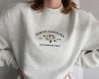 North Carolina geborduurd sweatshirt, kornoelje staat bloemen ronde hals, vintage North Carolina hoodie cadeau