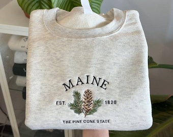 Maine Embroidered Sweatshirt, Pine Cone State Floral Crewneck, Vintage Maine Hoodie, Custom State Flower Gift
