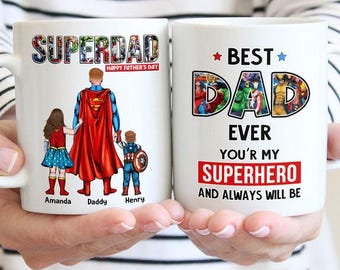 Gepersonaliseerde mok beste vader ooit, superheld vader koffiemok, aangepast Vaderdagcadeau voor vader, mok held vader van kinderen, verjaardagscadeau vader