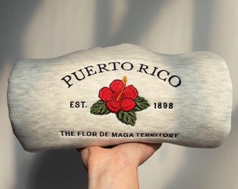Puerto Rico geborduurd sweatshirt, Flor de Maga bloemen ronde hals, vintage Puerto Rico hoodie cadeau