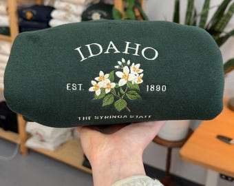 Idaho Embroidered Sweatshirt, Syringa State Flower Crewneck, Vintage Idaho Floral Hoodie, State Pride Gift