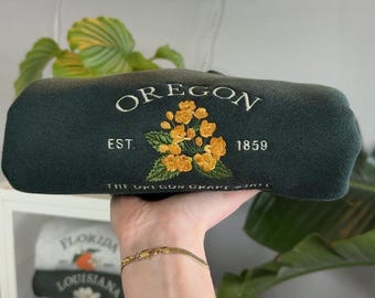 Geborduurd sweatshirt Oregon, Oregon Grape bloemen ronde hals, vintage Oregon hoodie, staatsbloem cadeau