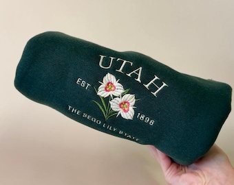 Utah Embroidered Sweatshirt, Sego Lily Floral Crewneck, Vintage Utah Hoodie, State Flower Gift
