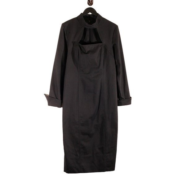 Vintage 90s 80s Linda Segal Cut Out Black Denim Long Sleeve Dress Goth Ashley 12