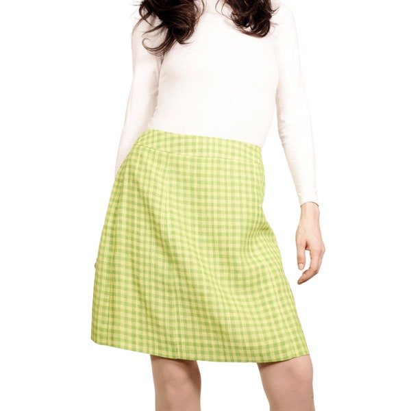 Vintage 90s Y2K Skirt Checkerboard Check Chartreuse Lemon Lime Green Yellow 8