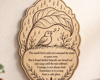 Muurkunst kleine vogel berken, Courage Under the Leaf